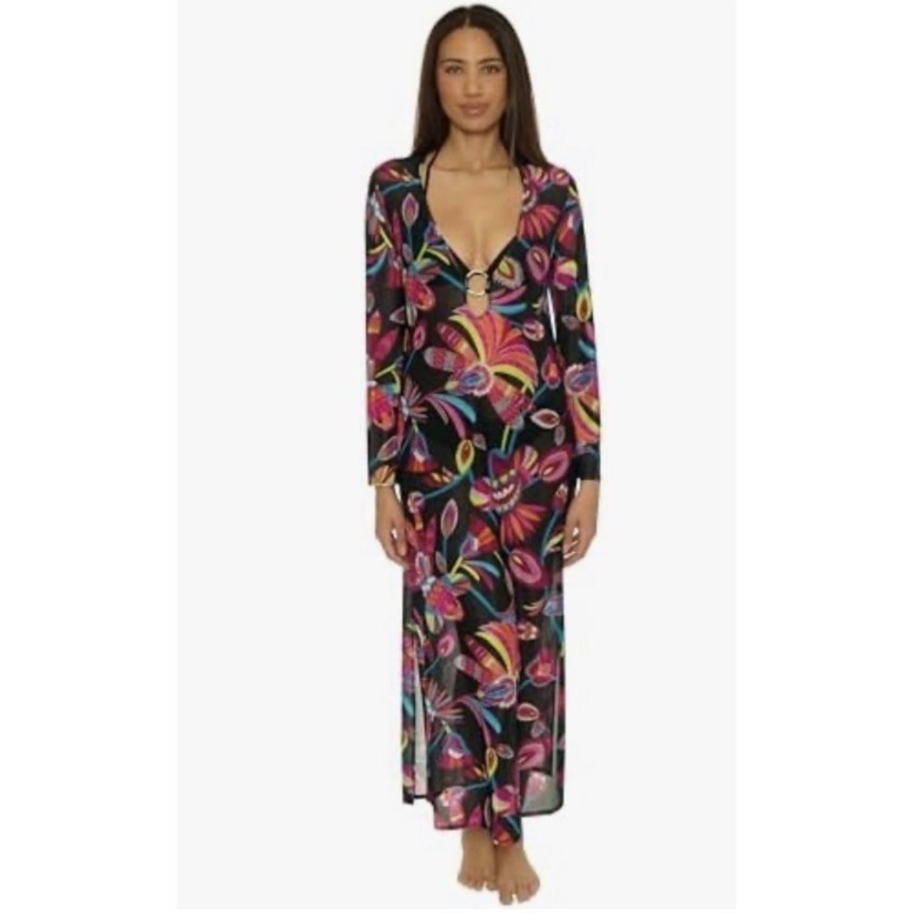 Trina Turk Size M Fontaine Mesh Maxi Ring Dress V-Neck Beach Cover Ups Luminary